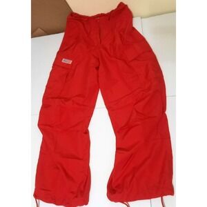 UFO Mens XS Drawstring Parachute Polyester Cargo Pants Lightweight Y2k Red Zip